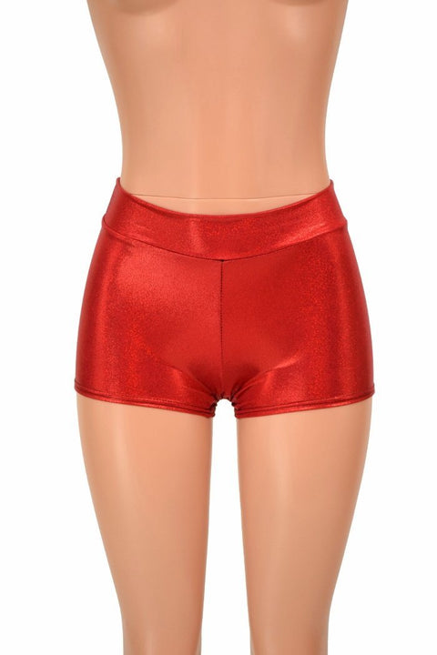 Red Holographic Midrise Shorts - Coquetry Clothing