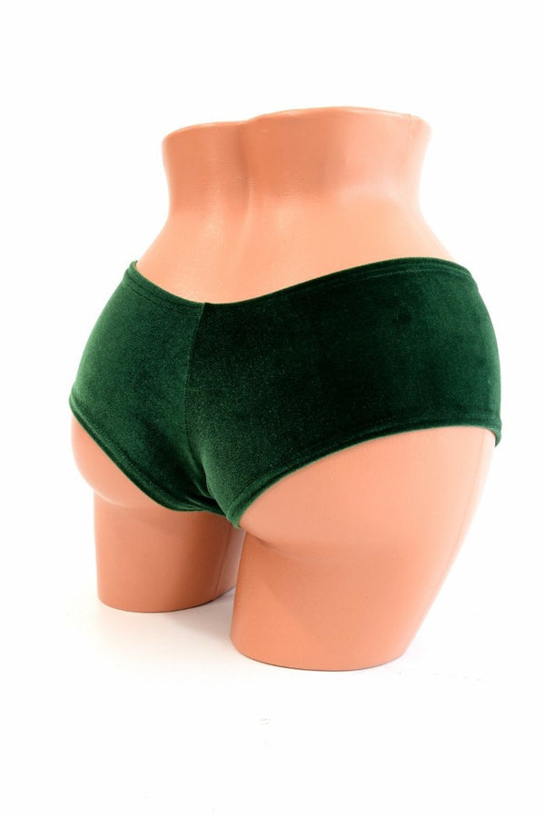 Green Velvet Cheeky Booty Shorts - 2