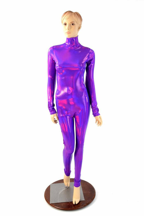 Grape Holographic Turtle Neck Catsuit - Coquetry Clothing