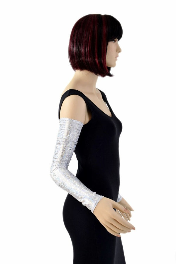 Silver/White Holographic Arm Warmer Sleeves - 2