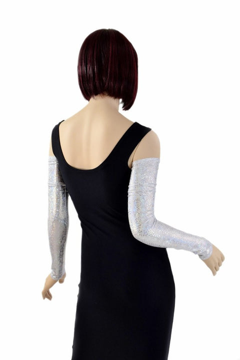 Silver/White Holographic Arm Warmer Sleeves - Coquetry Clothing