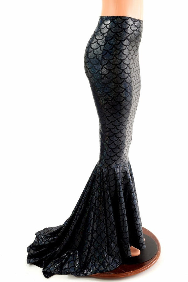 Black High Waist Mermaid Skirt with Puddle Train - 3