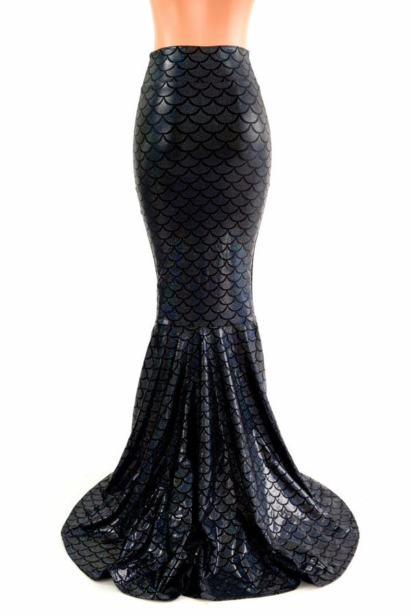 Black High Waist Mermaid Skirt with Puddle Train - 2