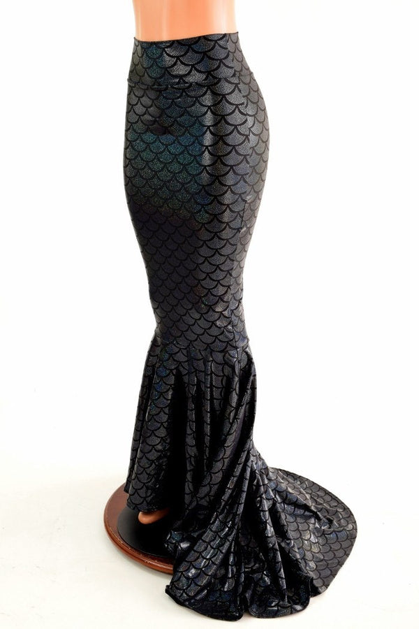 Black High Waist Mermaid Skirt with Puddle Train - 1