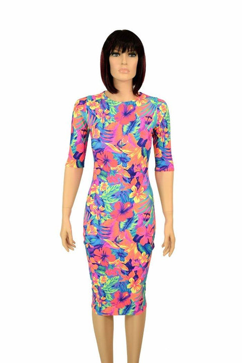 Tahitian Floral Wiggle Dress - Coquetry Clothing