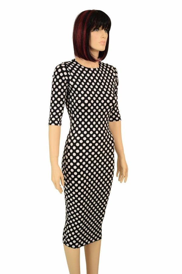 Black & White Polka Dot Wiggle Dress - 3
