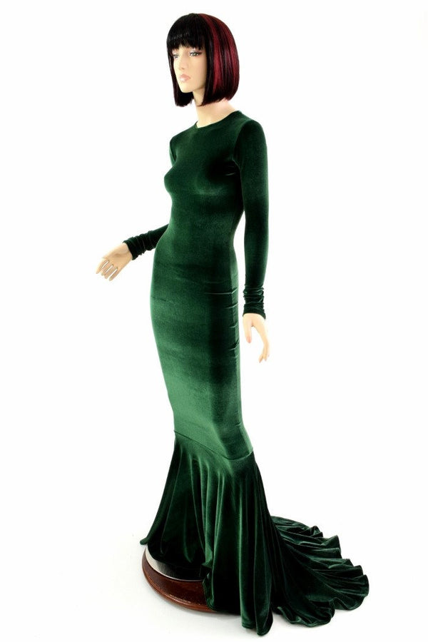 Green Velvet Long Sleeve Gown - 1