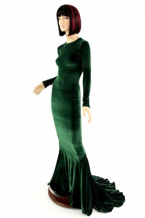Green Velvet Long Sleeve Gown - Coquetry Clothing