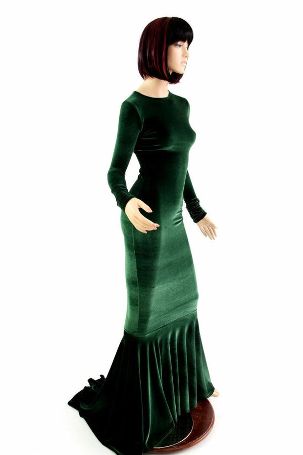 Green Velvet Long Sleeve Gown - 4
