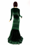 Green Velvet Long Sleeve Gown - 3
