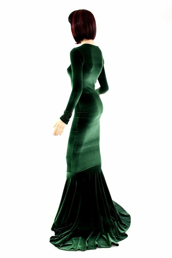 Green Velvet Long Sleeve Gown - 2
