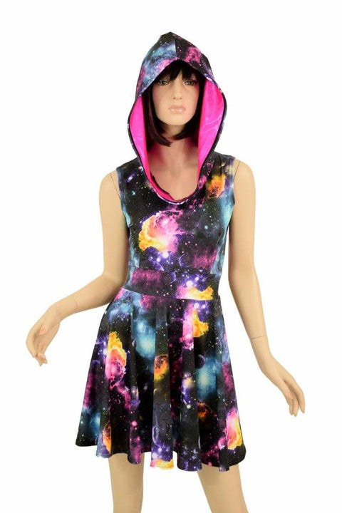 Sleeveless Galaxy Hooded Skater Dress - Coquetry Clothing