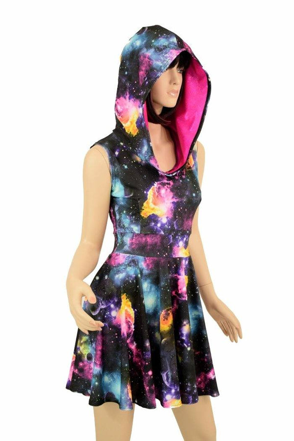 Sleeveless Galaxy Hooded Skater Dress - 2