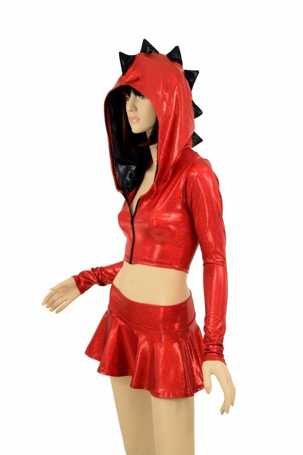 Red & Black Dragon Hoodie Skirt Set - 1