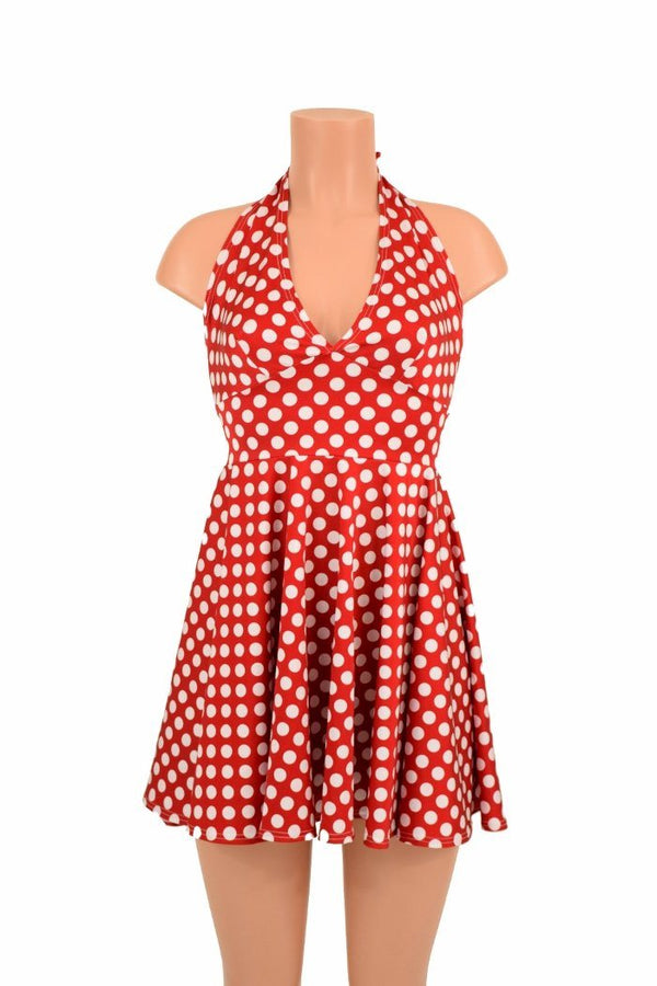 Red & White Polka Dot Halter Skater Dress - 2