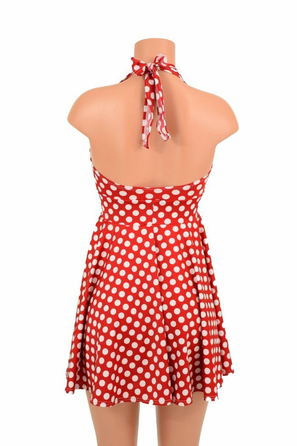 Red & White Polka Dot Halter Skater Dress - 4