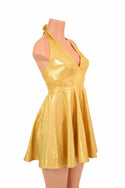 Gold Sparkly Halter Skater Dress - 3