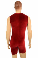 Mens Red Velvet Deep Bro V Romper - 4