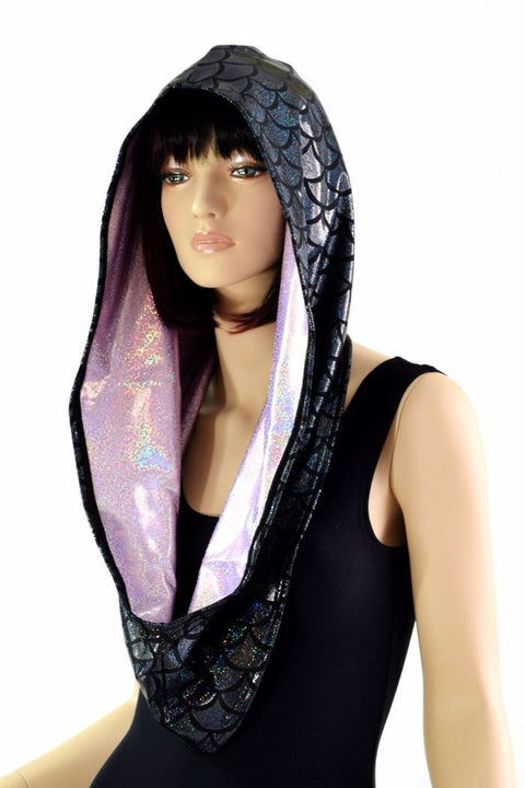 Black Scale & Lilac Reversible Infinity Festival Hood - Coquetry Clothing