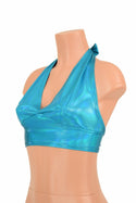 Darted Tie Back Halter in Peacock Holographic - 1