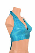 Darted Tie Back Halter in Peacock Holographic - 3