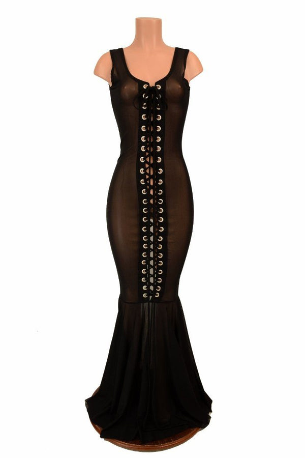 Lace Up Mesh Gown - 7