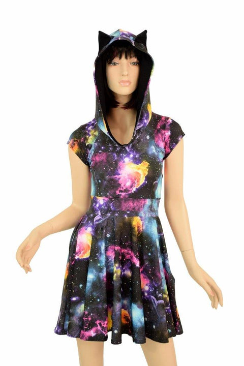 Cap Sleeve Galaxy Cat Skater Dress - Coquetry Clothing