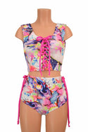 2PC Lace Up Top and Siren Shorts Set - 3