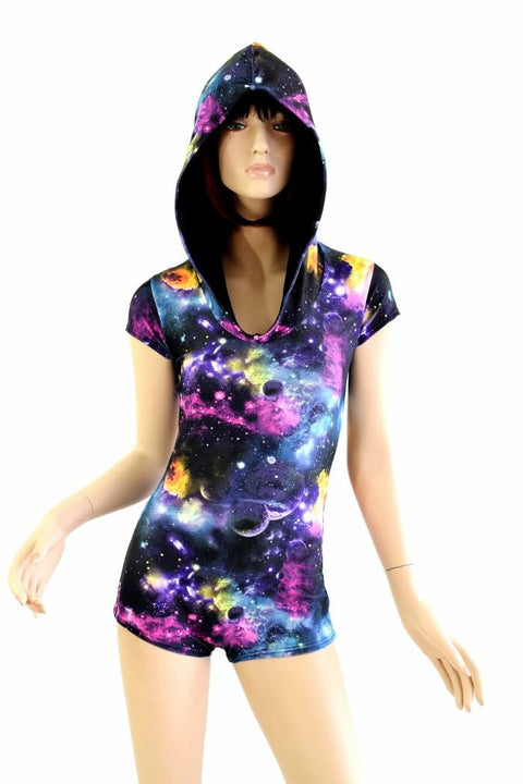 UV Glow Galaxy Hoodie Romper - Coquetry Clothing