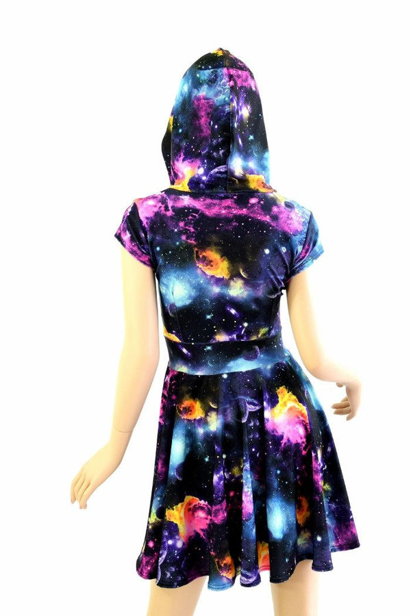 Cap Sleeve Galaxy Hooded Skater Dress - 3