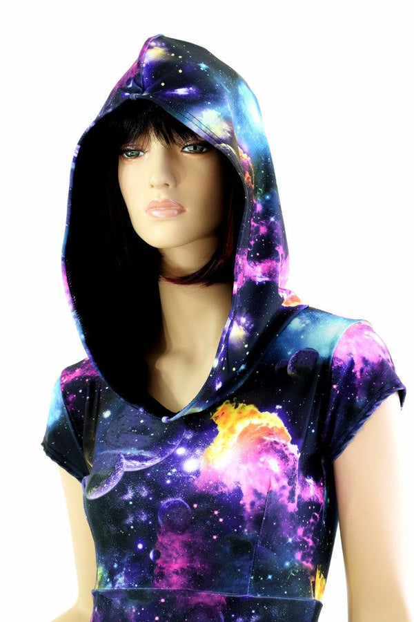 Cap Sleeve Galaxy Hooded Skater Dress - 5