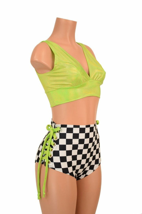 2PC Lime & Checkered Lace Up Set - 3