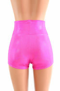 High Waist Neon Pink Holographic Shorts - 2