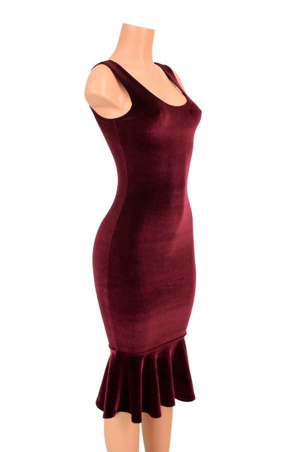 Burgundy Velvet Wiggle Dress - 1