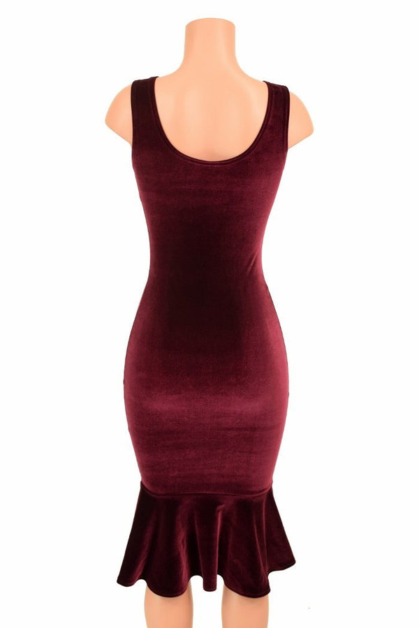 Burgundy Velvet Wiggle Dress - 3