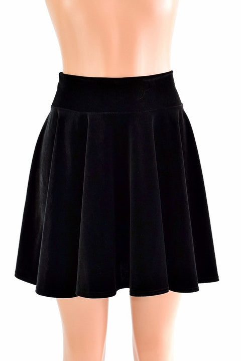19" Black Velvet Skater Skirt - Coquetry Clothing