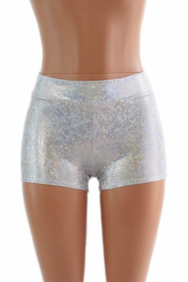 Shattered Glass Midrise Shorts in Silver/White - 4