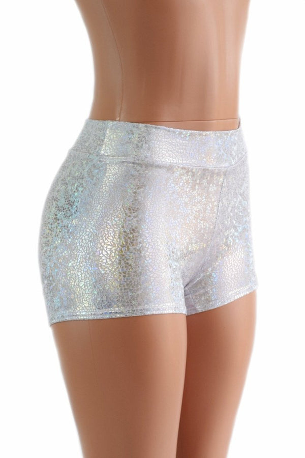 Shattered Glass Midrise Shorts in Silver/White - 1