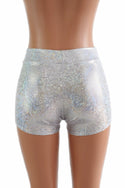 Shattered Glass Midrise Shorts in Silver/White - 3