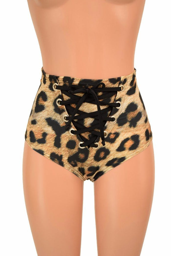 Leopard Print Front Lace Up Siren Shorts - 2