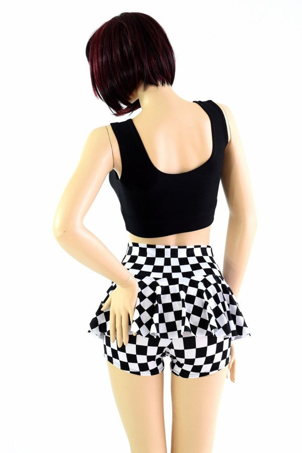 Black & White Checkered Ruffle Rump Shorts - 5