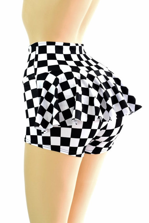 Black & White Checkered Ruffle Rump Shorts - Coquetry Clothing