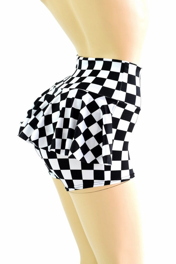 Black & White Checkered Ruffle Rump Shorts - 4