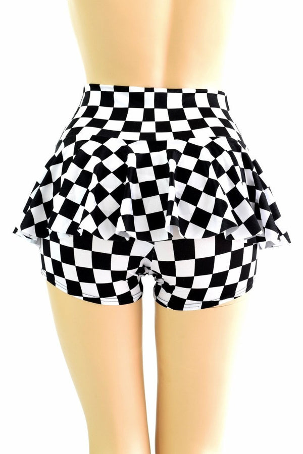 Black & White Checkered Ruffle Rump Shorts - 3