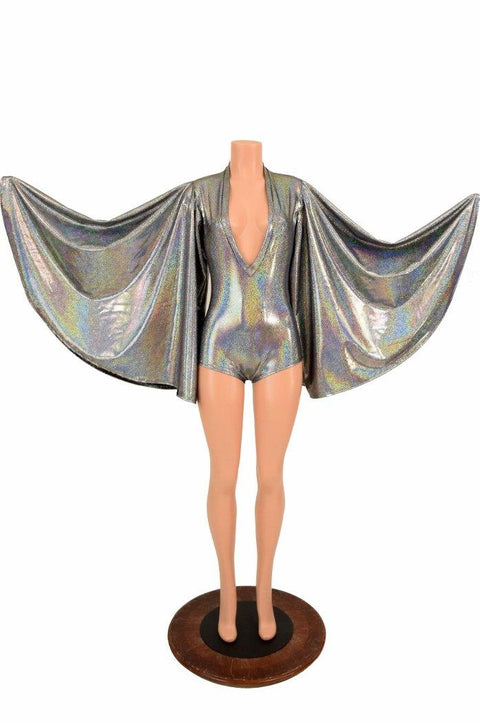 Plunging V Neck Silver Holographic Romper - Coquetry Clothing