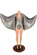 Plunging V Neck Silver Holographic Romper - 1