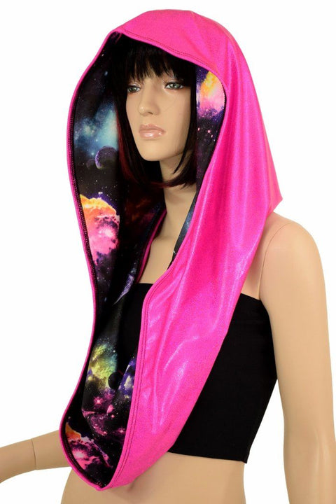 Pink & Galaxy HUGE Reversible Festival Hood - Coquetry Clothing