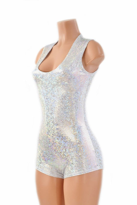 Silver on White Shattered Glass Sleeveless Romper - Coquetry Clothing