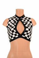 Sleeveless Keyhole Top in Checkered Print - 1