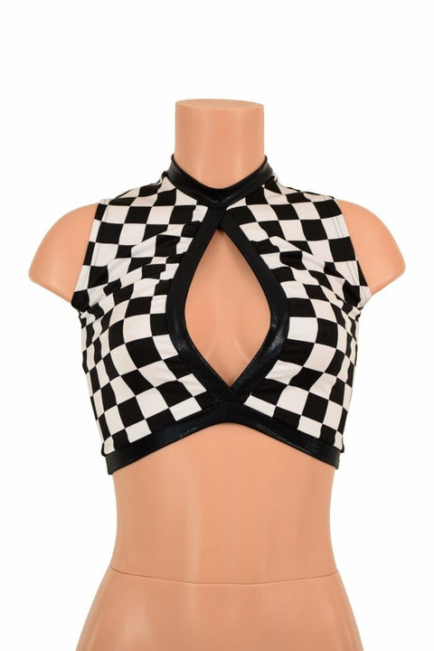 Sleeveless Keyhole Top in Checkered Print - Coquetry Clothing